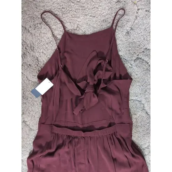 Abercrombie & Fitch Back Bow Tie Jumpsuit Burgundy Women's L Preppy Beach (973) - Picture 3 of 6